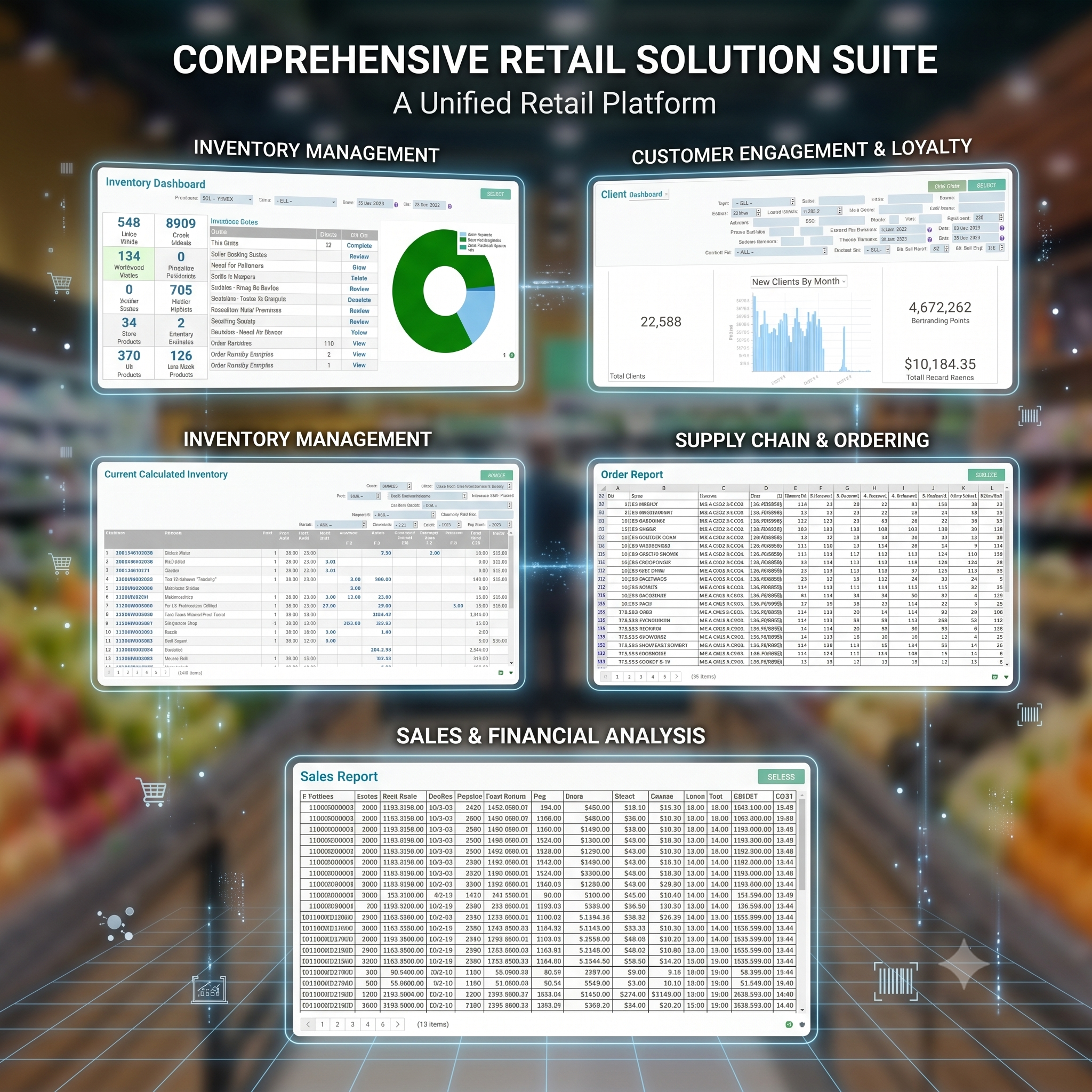 Business analytics dashboard on screen